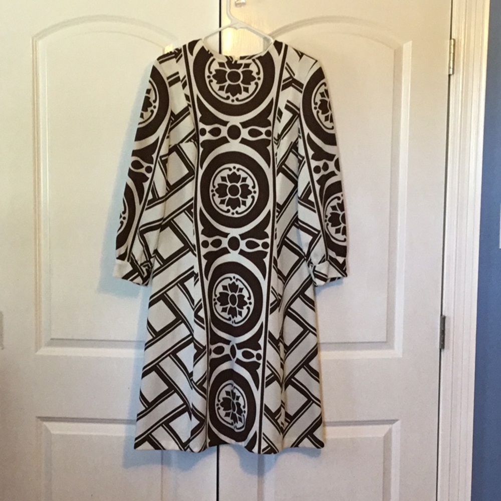 Vintage brown and White Geometric Dress